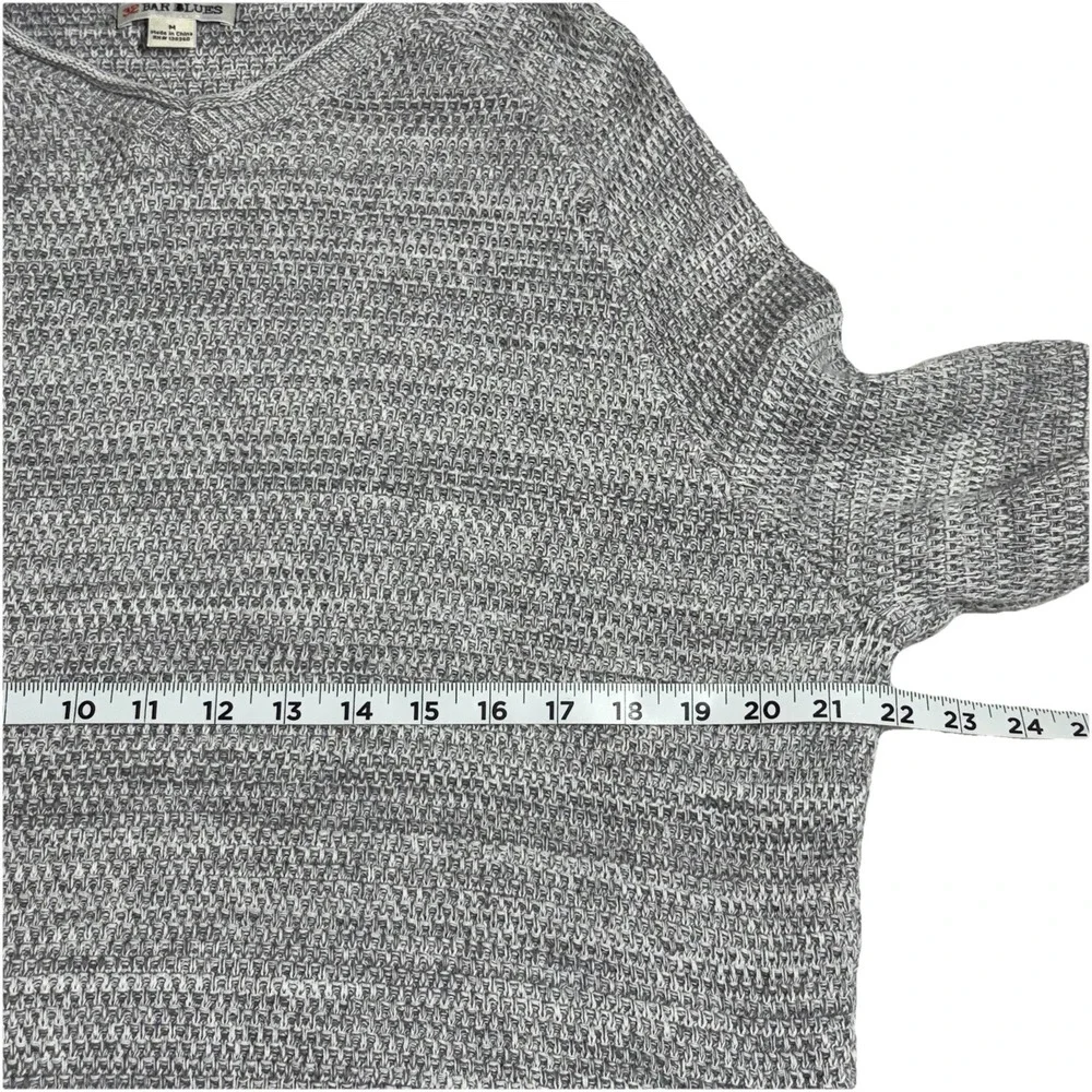 32 Bar Blues Mens Medium Chunky Knit‎ 100% Cotton Heather Gray V-Neck Sweater